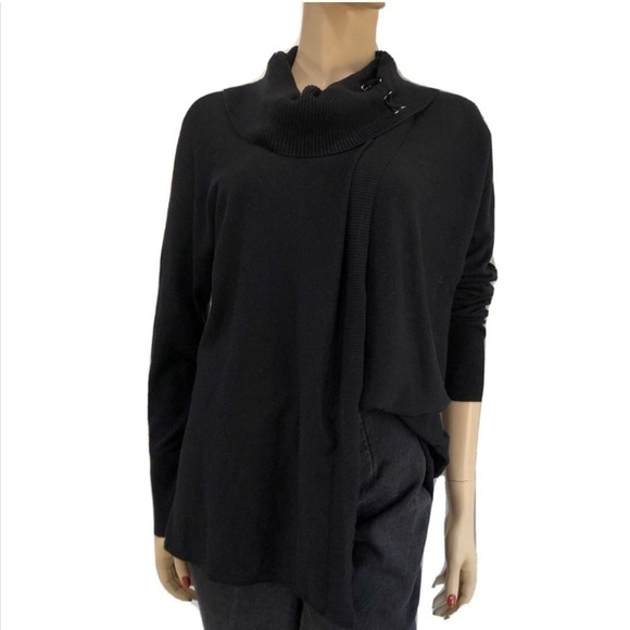 jm collection cut in front sweater black size:M - Picture 7 of 16
